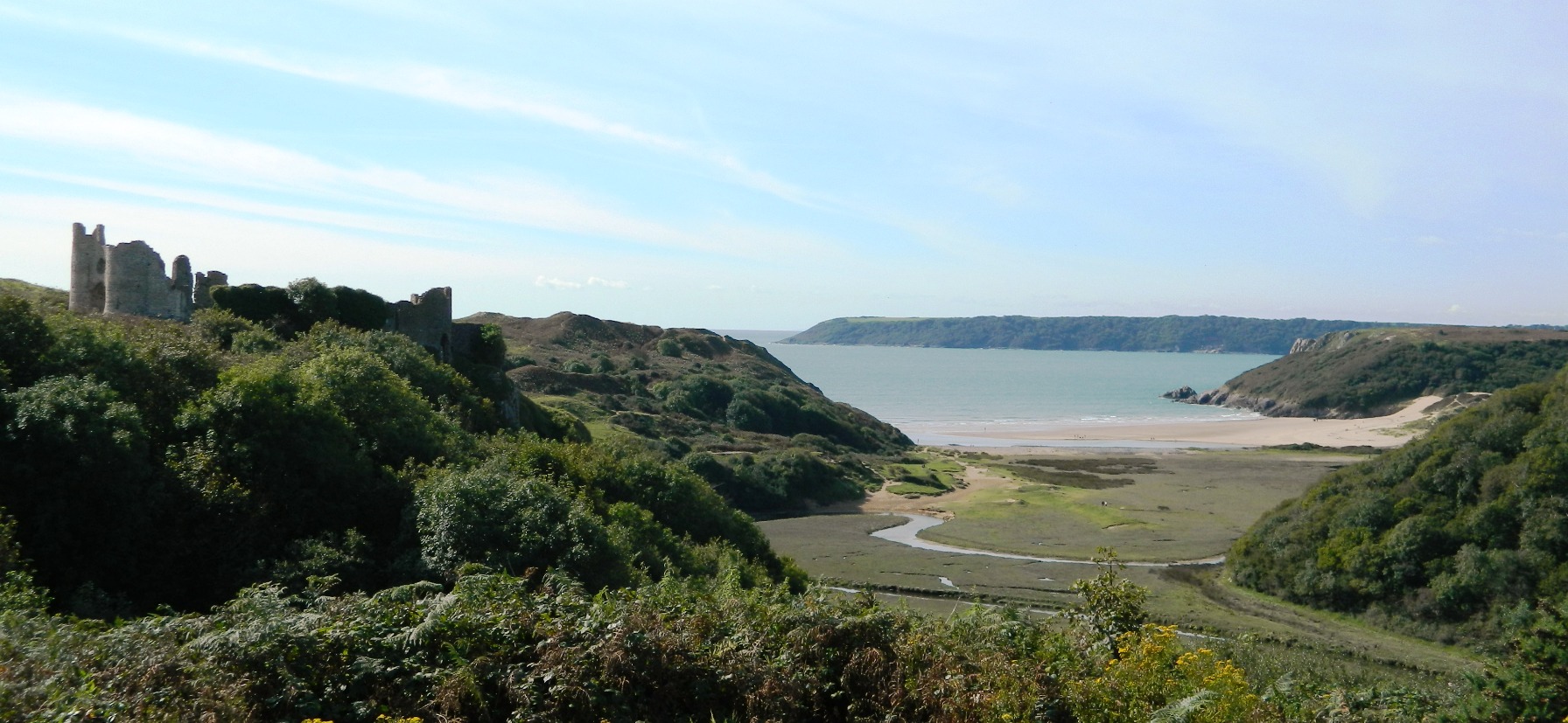 Three Cliffs Bay from Pennard Castle.