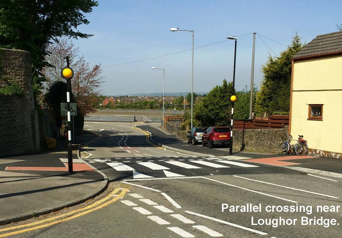 Parallel crossing near Loughor Bridge.